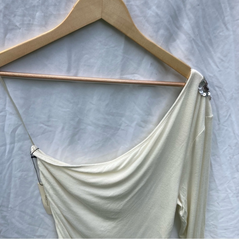 Vertigo Paris NWT cream one shoulder dress with ruching and sequins, size XL - Picture 10 of 11